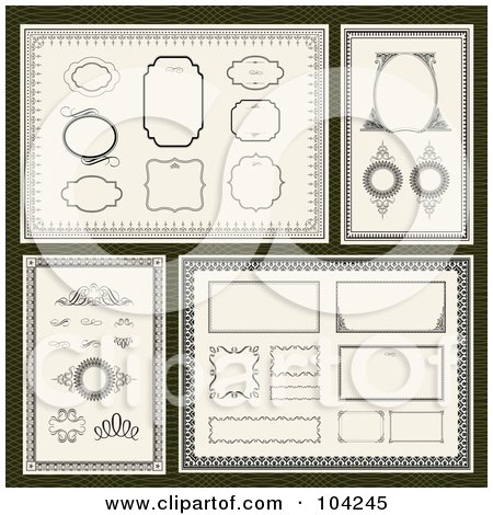 Royalty-Free (RF) Clipart Illustration of a Digital Collage Of Ornate Frames On Green by BestVector