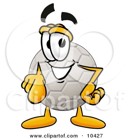 Clipart Picture of a Soccer Ball Mascot Cartoon Character Pointing at the Viewer by Mascot Junction