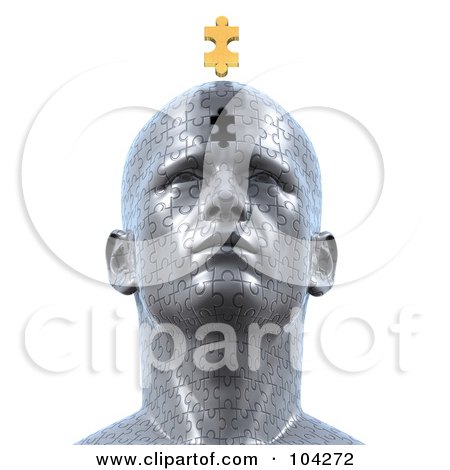 3d Puzzle Head With The Final Golden Piece Floating Over The Empty Space Posters, Art Prints