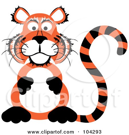 Royalty-Free (RF) Clipart Illustration of a Tiger Sitting Up On His Hind Legs And Rubbing His Belly by kaycee