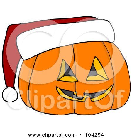Royalty-Free (RF) Clipart Illustration of a Halloween Pumpkin Wearing A Santa Hat by djart