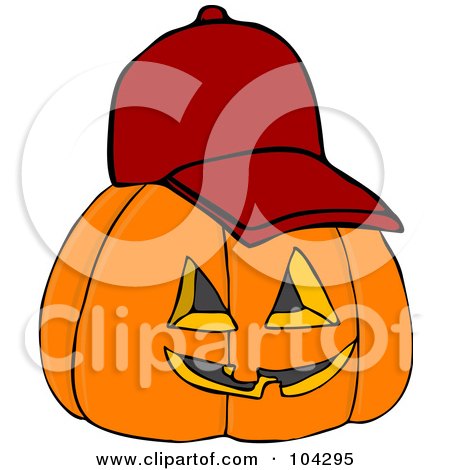 Royalty-Free (RF) Clipart Illustration of a Halloween Pumpkin Wearing A Red Baseball Cap by djart