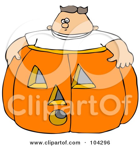 Royalty-Free (RF) Clipart Illustration of a Chubby Boy In A Giant Halloween Pumpkin by djart
