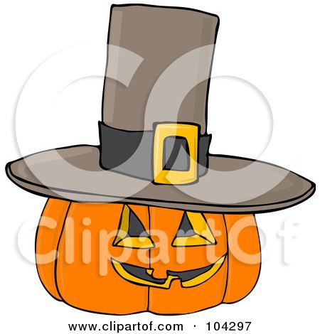 Royalty-Free (RF) Clipart Illustration of a Halloween Pumpkin Wearing A Pilgrim Hat by djart