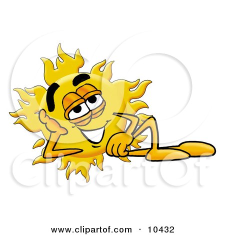 Clipart Picture of a Sun Mascot Cartoon Character Resting His Head on His Hand by Mascot Junction