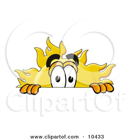 Clipart Picture of a Sun Mascot Cartoon Character Peeking Over a Surface by Mascot Junction
