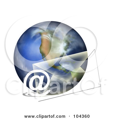Royalty-Free (RF) Clipart Illustration of an Email Symbol And Transparent Envelope By A 3d Globe by BNP Design Studio