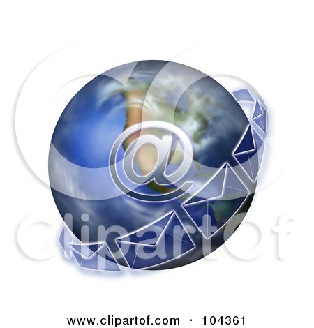 Royalty-Free (RF) Clipart Illustration of an Email Symbol And Transparent Envelopes On A 3d Globe by BNP Design Studio