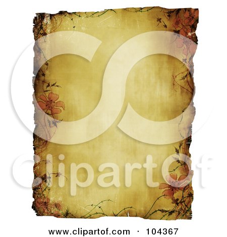 Royalty-Free (RF) Clipart Illustration of a Sheet Of Antique Parchment Paper With Grunge Floral Edges - 2 by BNP Design Studio