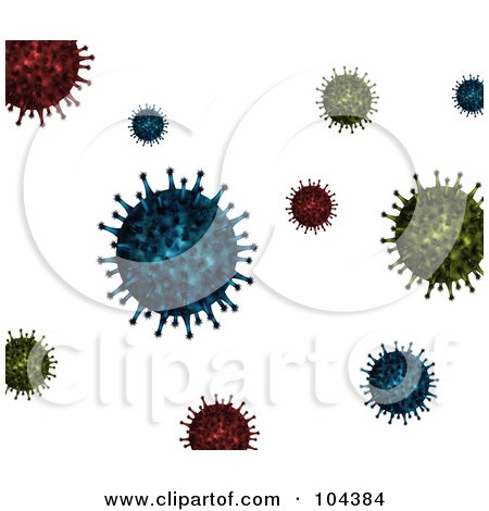 Royalty-Free (RF) Clipart Illustration of a Background Of Colorful 3d Viruses On White by BNP Design Studio