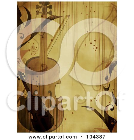 Royalty-Free (RF) Clipart Illustration of a Grungy Violin Background With Vines by BNP Design Studio