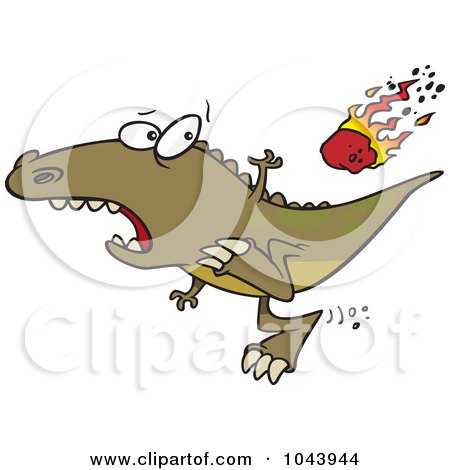 Royalty-Free (RF) Clip Art Illustration of a Cartoon Dinosaur Running From A Falling Meteor by toonaday