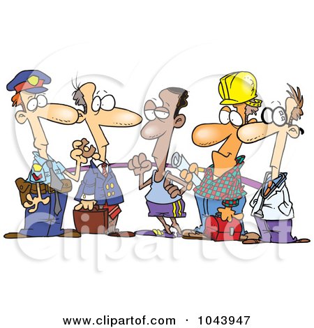 Royalty-Free (RF) Clip Art Illustration of a Cartoon Group Of Men From Different Occupations by toonaday