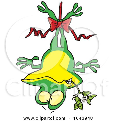 Royalty-Free (RF) Clip Art Illustration of a Cartoon Frog Hanging Upside Down With Mistletoe by toonaday