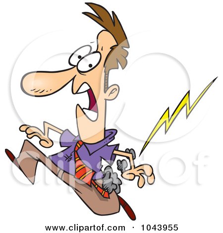 Royalty-Free (RF) Clip Art Illustration of a Cartoon Misfortunate Businessman Running From Lightning by toonaday