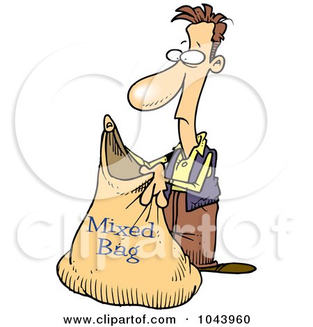 Royalty-Free (RF) Clip Art Illustration of a Cartoon Man Holding A Mixed Bag by toonaday