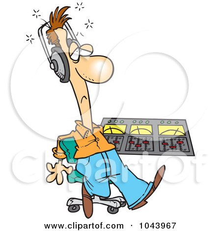 Royalty-Free (RF) Clip Art Illustration of a Cartoon Musician At His Mix Deck by toonaday