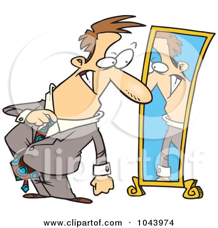 Royalty-Free (RF) Clip Art Illustration of a Cartoon Businessman Dressing In Front Of A Mirror by toonaday