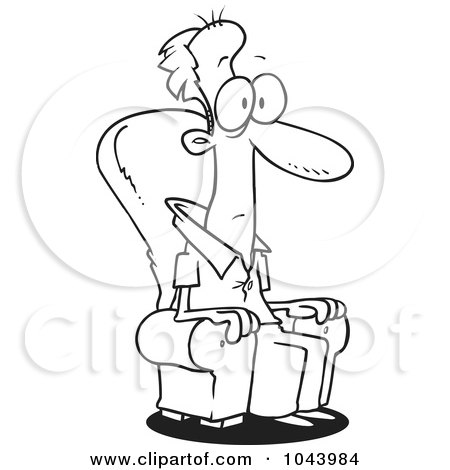 Royalty-Free (RF) Clip Art Illustration of a Cartoon Black And White Outline Design Of A Mesmerized Man Sitting In A Chair by toonaday