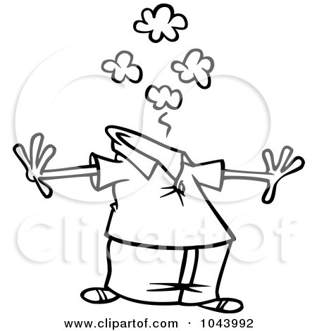 Royalty-Free (RF) Clip Art Illustration of a Cartoon Black And White Outline Design Of A Man Having A Mind Bomb by toonaday