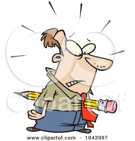 Royalty-Free (RF) Clip Art Illustration of a Cartoon Businessman With A Pencil Through His Chest by toonaday
