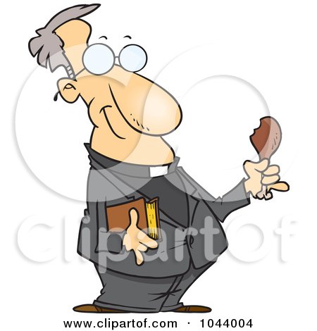 Royalty-Free (RF) Clip Art Illustration of a Cartoon Minister Holding A Bible And Drumstick by toonaday