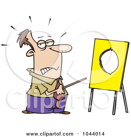 Royalty-Free (RF) Clip Art Illustration of a Cartoon Businessman Pointing To A Board With A Hole by toonaday