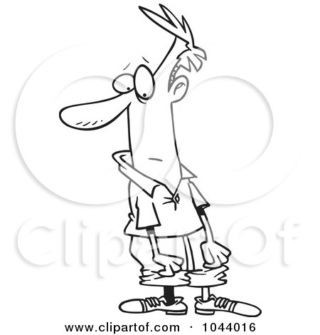 Royalty-Free (RF) Clip Art Illustration of a Cartoon Black And White Outline Design Of A Man Wearing Mismatched Socks by toonaday