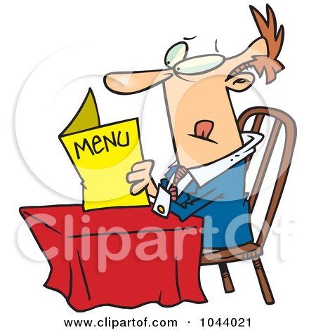 Royalty-Free (RF) Clip Art Illustration of a Cartoon Businessman Reading A Diner Menu by toonaday