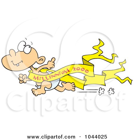 Royalty-Free (RF) Clip Art Illustration of a Cartoon Running New Year Baby With A Banner by toonaday