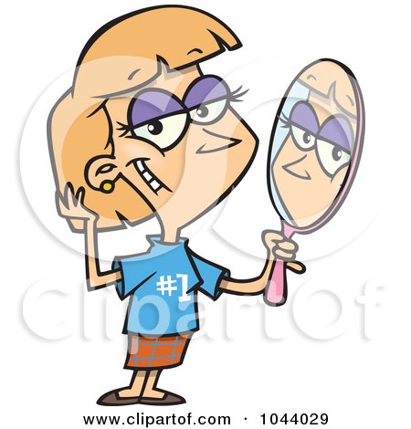 Royalty-Free (RF) Clip Art Illustration of a Cartoon Woman Staring Vainly In A Mirror by toonaday