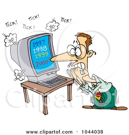 Royalty-Free (RF) Clip Art Illustration of a Cartoon Man Freaking Out Over The New Millennium by toonaday