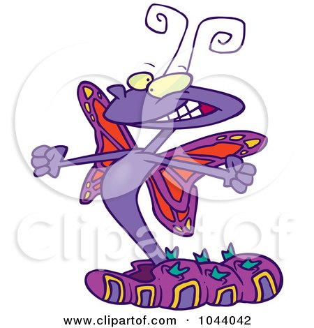 Royalty-Free (RF) Clip Art Illustration of a Cartoon Butterfly Emerging From A Cocoon by toonaday