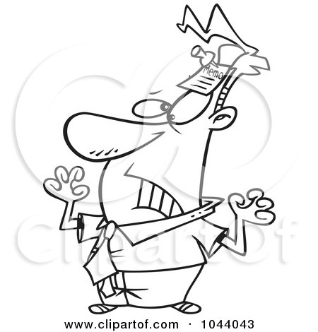 Royalty-Free (RF) Clip Art Illustration of a Cartoon Black And White Outline Design Of A Memo Pinned To A Businessman by toonaday