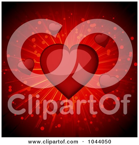 Royalty-Free (RF) Clip Art Illustration of a Red Shiny Valentine Heart Burst. by elaineitalia