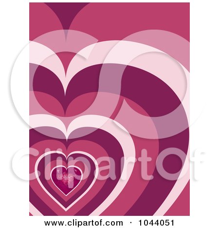 Royalty-Free (RF) Clip Art Illustration of a Sparkling Pink Mosaic Heart Over A Retro Heart Pattern Background by elaineitalia