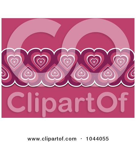 Royalty-Free (RF) Clip Art Illustration of a Pink Retro Heart Border Over Pink by elaineitalia