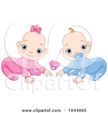 Royalty-Free (RF) Clip Art Illustration of a Digital Collage Of A Baby Boy And Girl Crawling by Pushkin