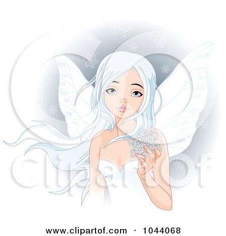 Royalty-Free (RF) Clip Art Illustration of a White Haired Winter Fairy Holding A Snowflake by Pushkin