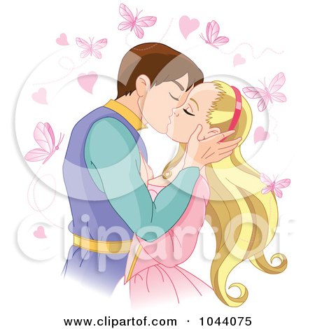Royalty-Free (RF) Clip Art Illustration of Prince Charming Kissing A Princess by Pushkin