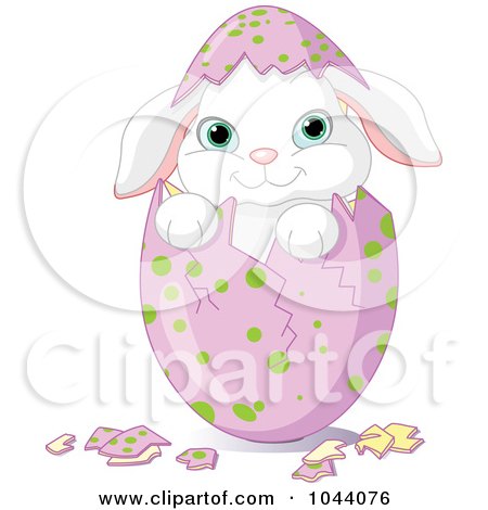 Royalty-Free (RF) Clip Art Illustration of a Baby Easter Bunny In An Egg by Pushkin