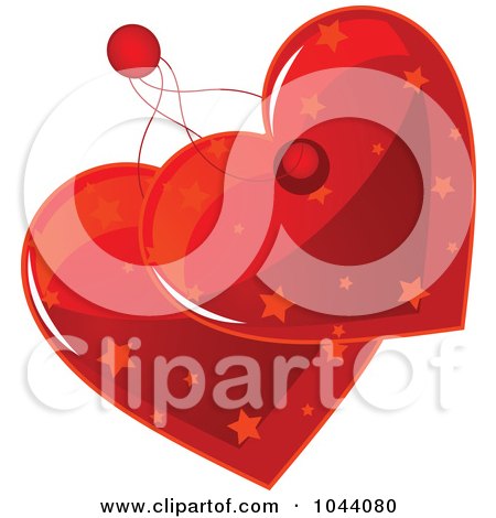 Royalty-Free (RF) Clip Art Illustration of Two Red Starry Heart Tags by Pushkin