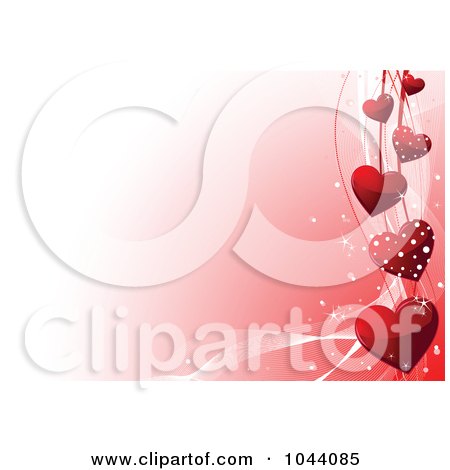 Royalty-Free (RF) Clip Art Illustration of a Border Of Red Hearts And Ribbons On Gradient Pink by Pushkin