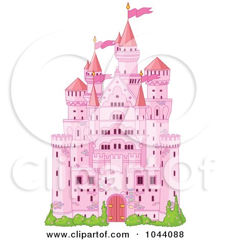 Royalty-Free (RF) Clip Art Illustration of a Pink Fairy Tale Castle by Pushkin