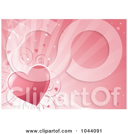 Royalty-Free (RF) Clip Art Illustration of a Pink Heart, Swirl And Ray Valentines Day Background by Pushkin
