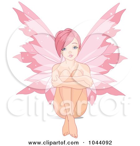Royalty-Free (RF) Clip Art Illustration of a Pink Haired Fairy With Pink Wings by Pushkin