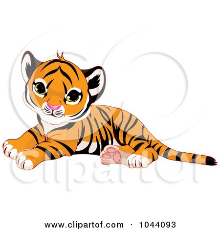 Royalty-Free (RF) Clip Art Illustration of a Cute Baby Tiger Resting by Pushkin