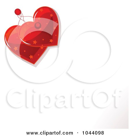 Royalty-Free (RF) Clip Art Illustration of Two Starry Red Heart Tags Over A White Piece Of Paper by Pushkin