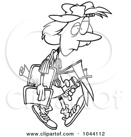 Royalty-Free (RF) Clip Art Illustration of a Cartoon Black And White Outline Design Of A Tired Soccer Mom by toonaday