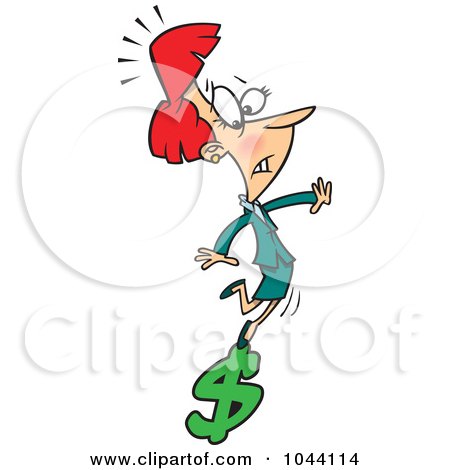 Royalty-Free (RF) Clip Art Illustration of a Cartoon Businesswoman Balancing On A Dollar Symbol by toonaday